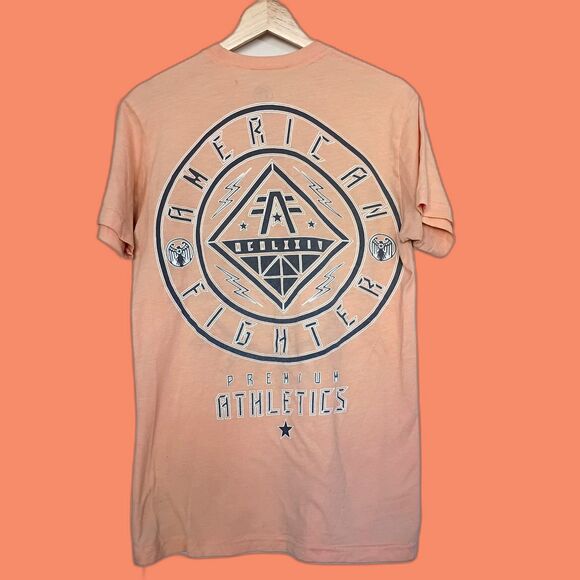 Buckle American Fighter Men's T Shirt Peach Gray Double Sided M - Picture 2 of 9